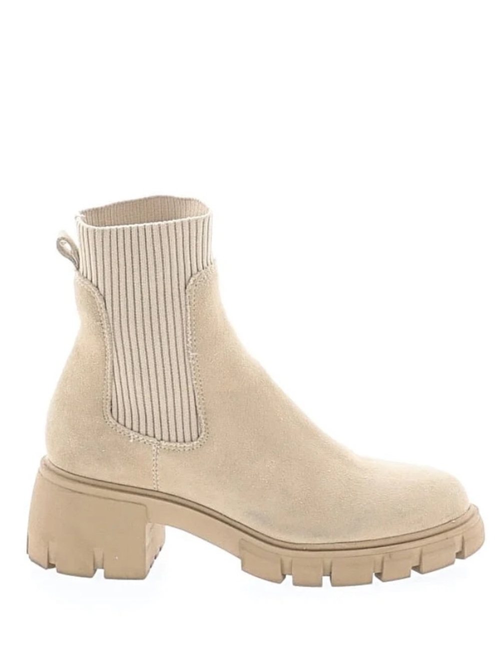 Steve Madden Cream Suede Lug-Sole Chelsea Booties